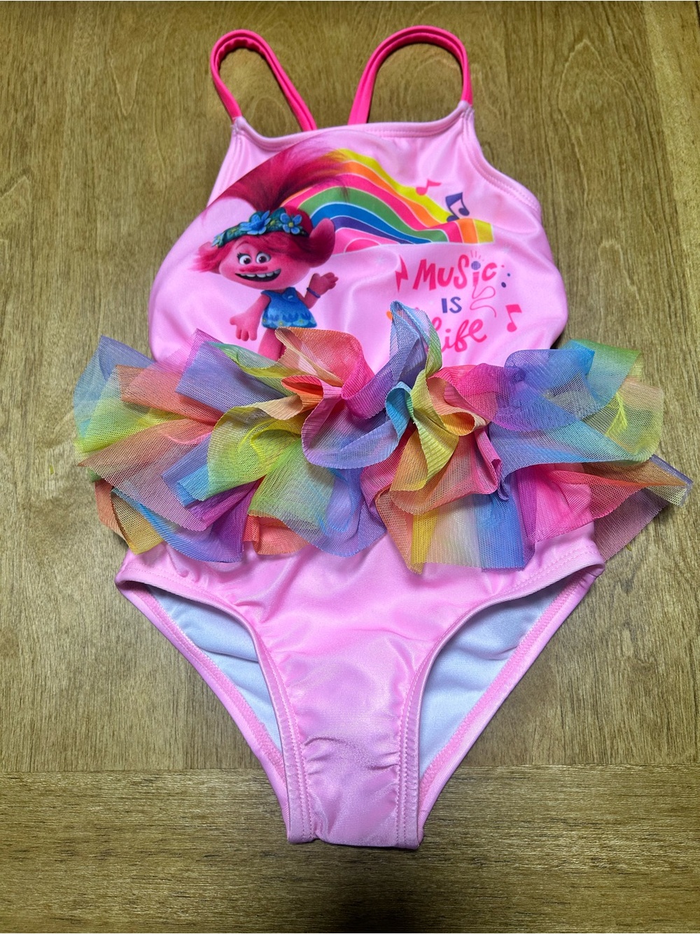 DreamWorks Trolls Pink Girls' Swim One-Piece with Tutu Detail